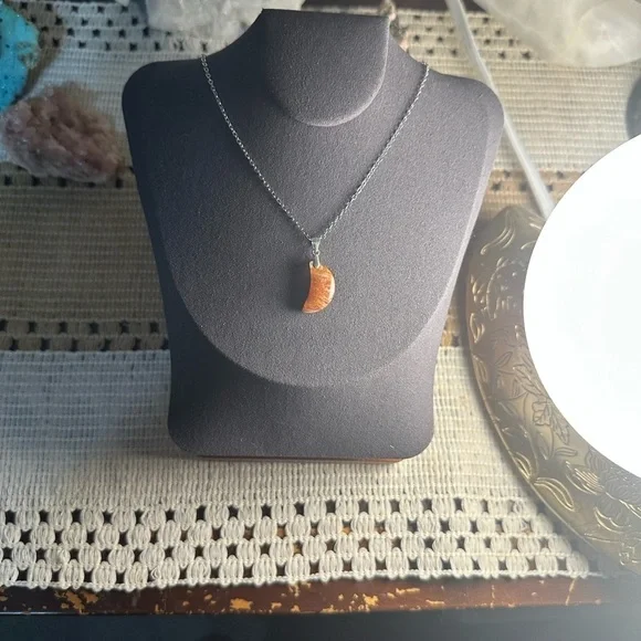 Sunstone Crescent Moon Pendant Necklace - Picture 12 of 13